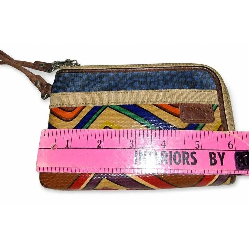 Fossil Key-Per Chevron Wristlet | Wallet Multicolor Coated Canvas with Leather T